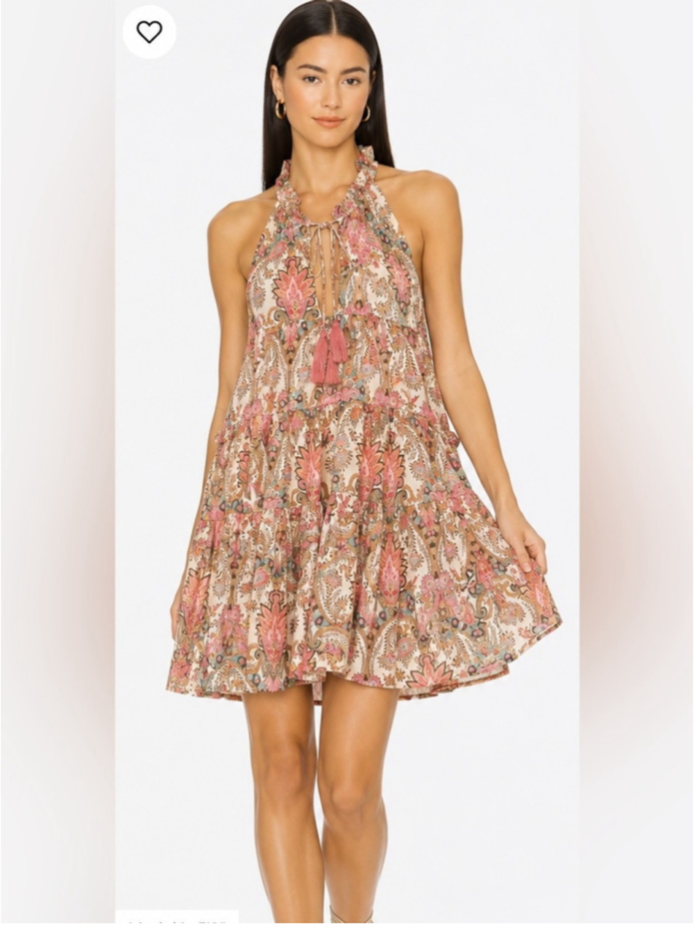 Paani Paisley Halter Tiered Mini Dress Boho Festival Pink Cream Size small